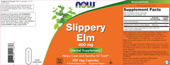 NOW Foods Slippery Elm bottle recycled resin back—eco-friendly packaging.