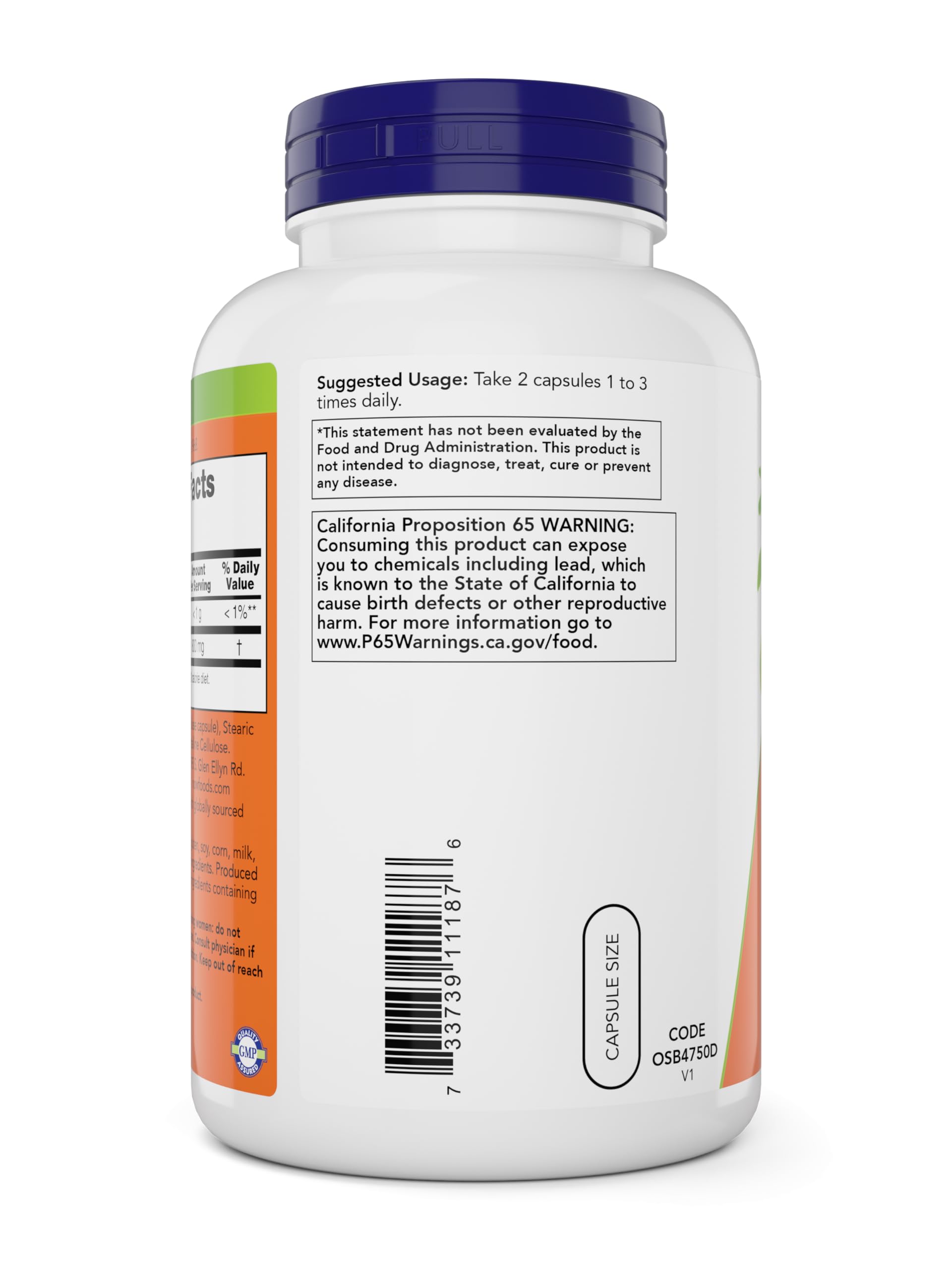 NOW Foods Slippery Elm label front—vegan and non-GMO quality assurance.