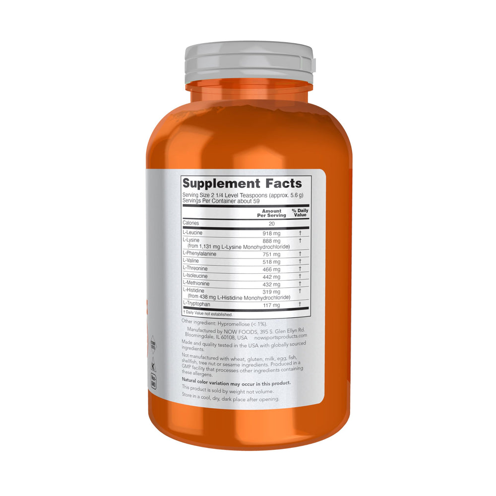 NOW Foods amino-9 essentials powder scoop for easy measurement between meals