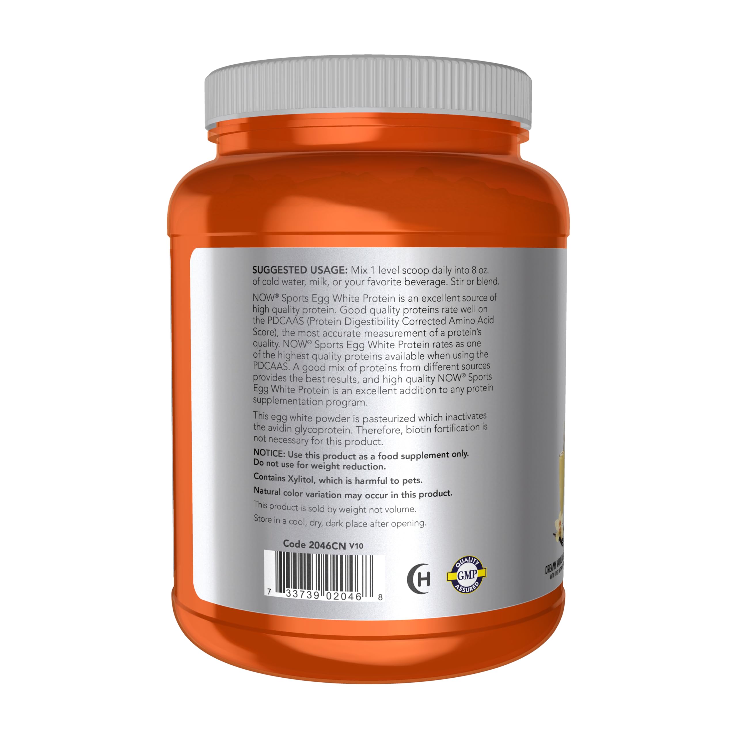 NOW Foods Egg White Protein with creamy vanilla in a glass of shake