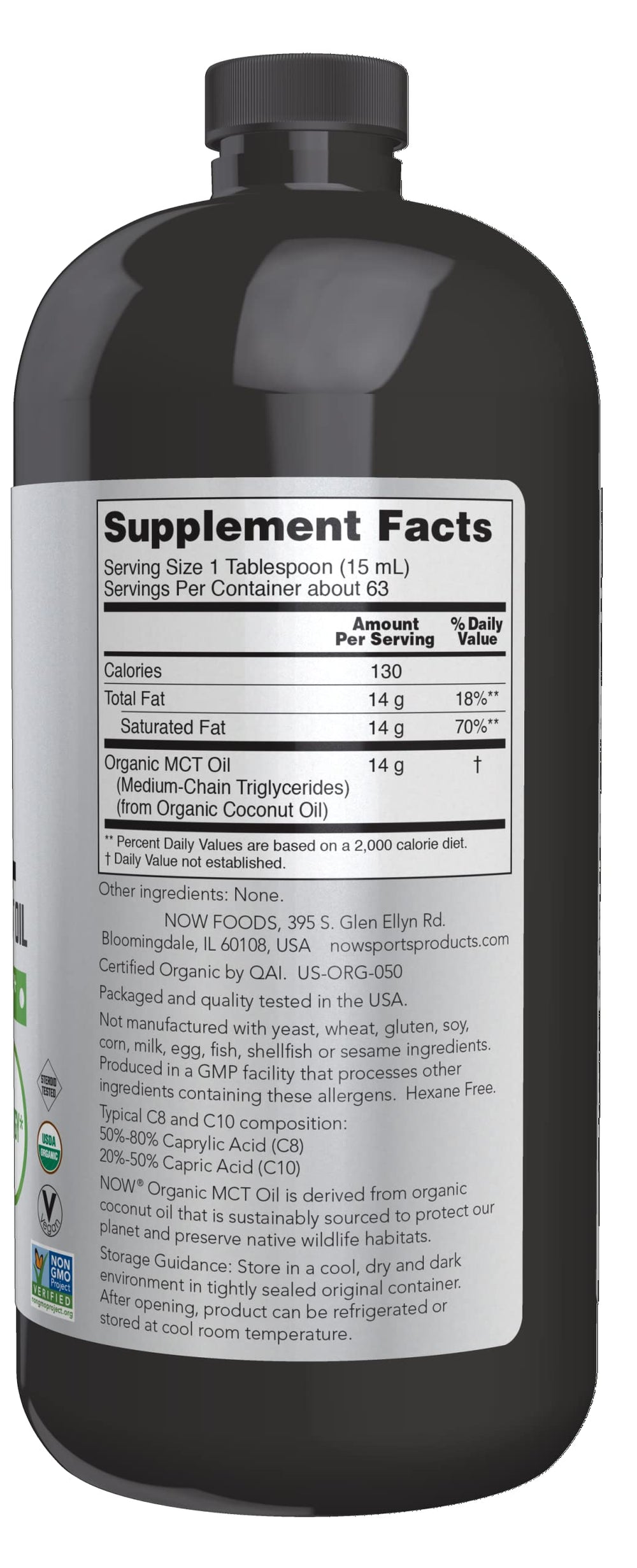 NOW Sports Organic MCT Oil pour—blend into shakes for fast, clean energy.