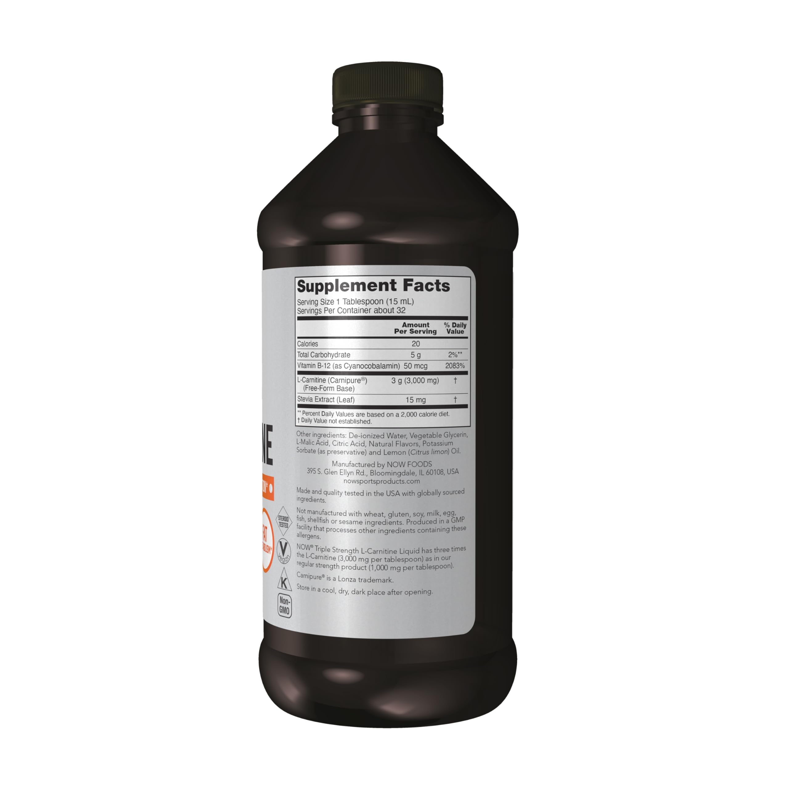 NOW Sports L-Carnitine Liquid pour showing easy mixing into water.