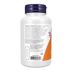 NOW Foods Alpha GPC 300mg packaging label confirms vegan formula and GMP quality