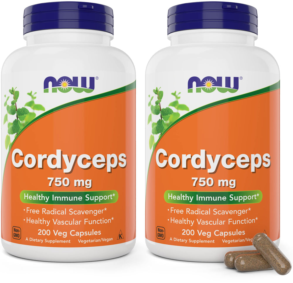 NOW Foods Cordyceps bottle front shows 750 mg per capsule
