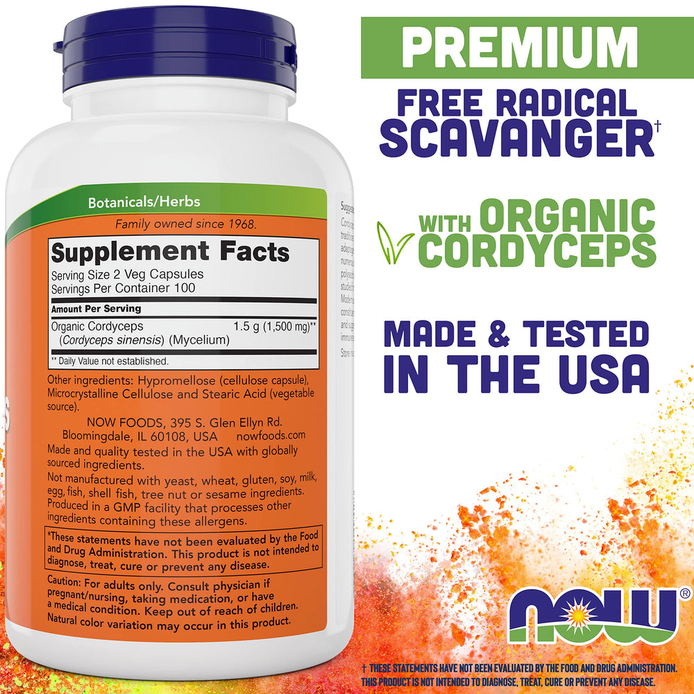 NOW Foods Cordyceps bottle side with two-pack packaging