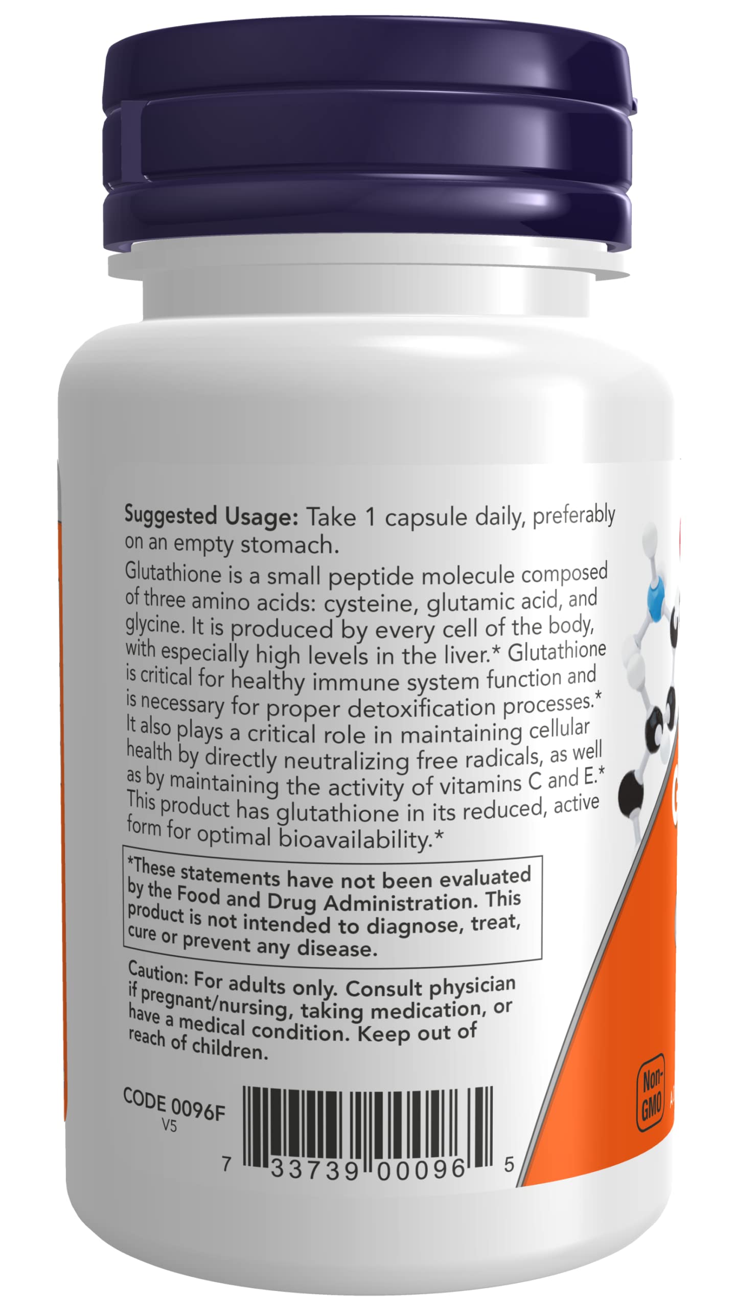 NOW Foods Glutathione 250mg label close-up highlighting gluten-free formula