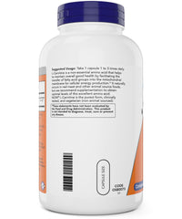 NOW Foods L-Carnitine 500 mg capsules pour demonstrates convenient daily use.