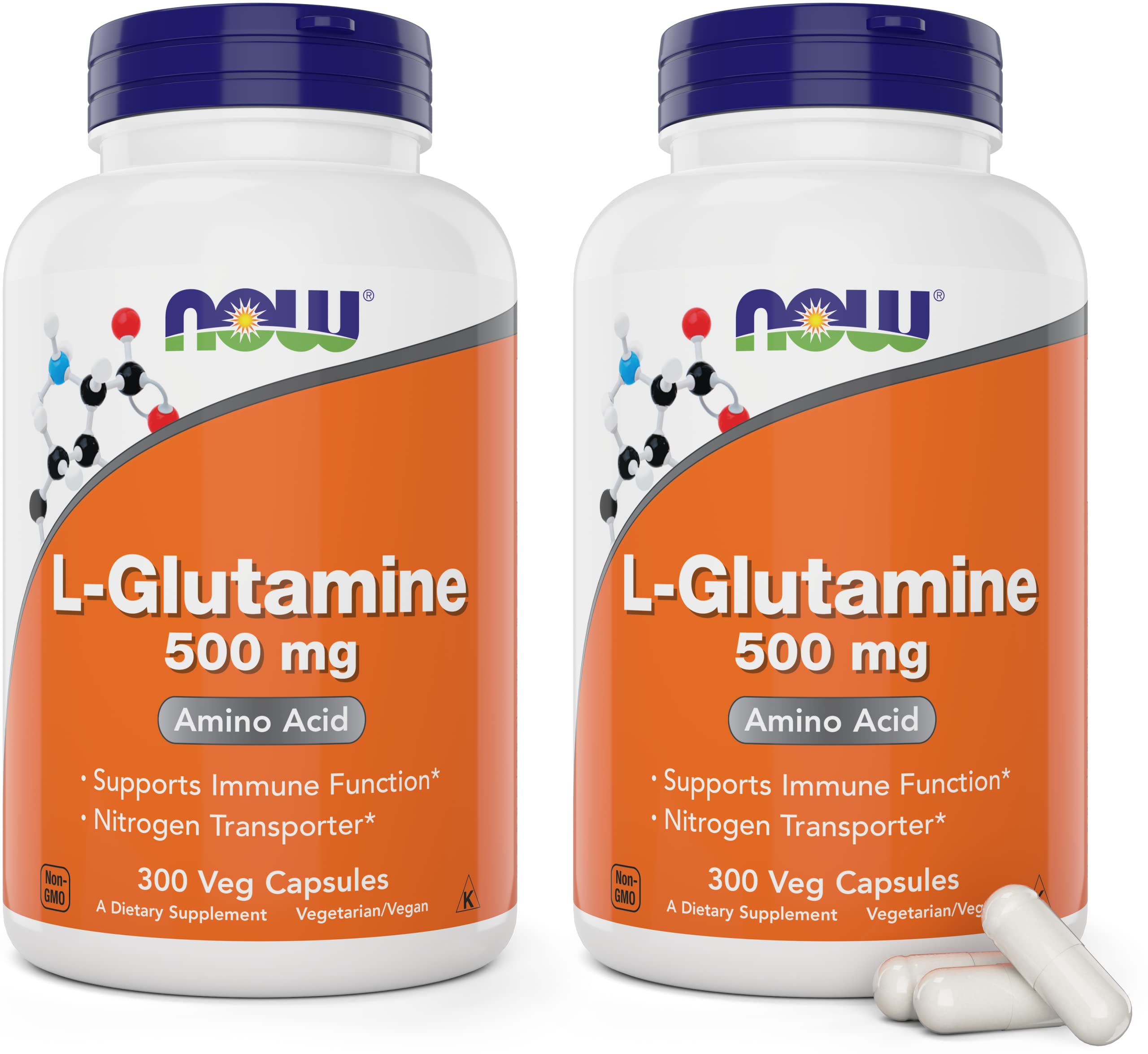 NOW Foods L-Glutamine 500 mg bottle close-up for on-the-go daily amino acid support
