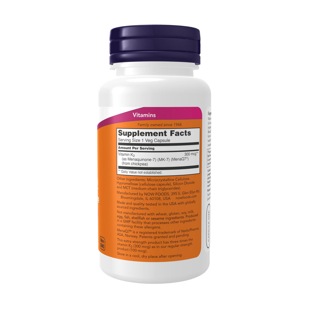 NOW Foods MK-7 label front with potency details for bone and artery metabolism