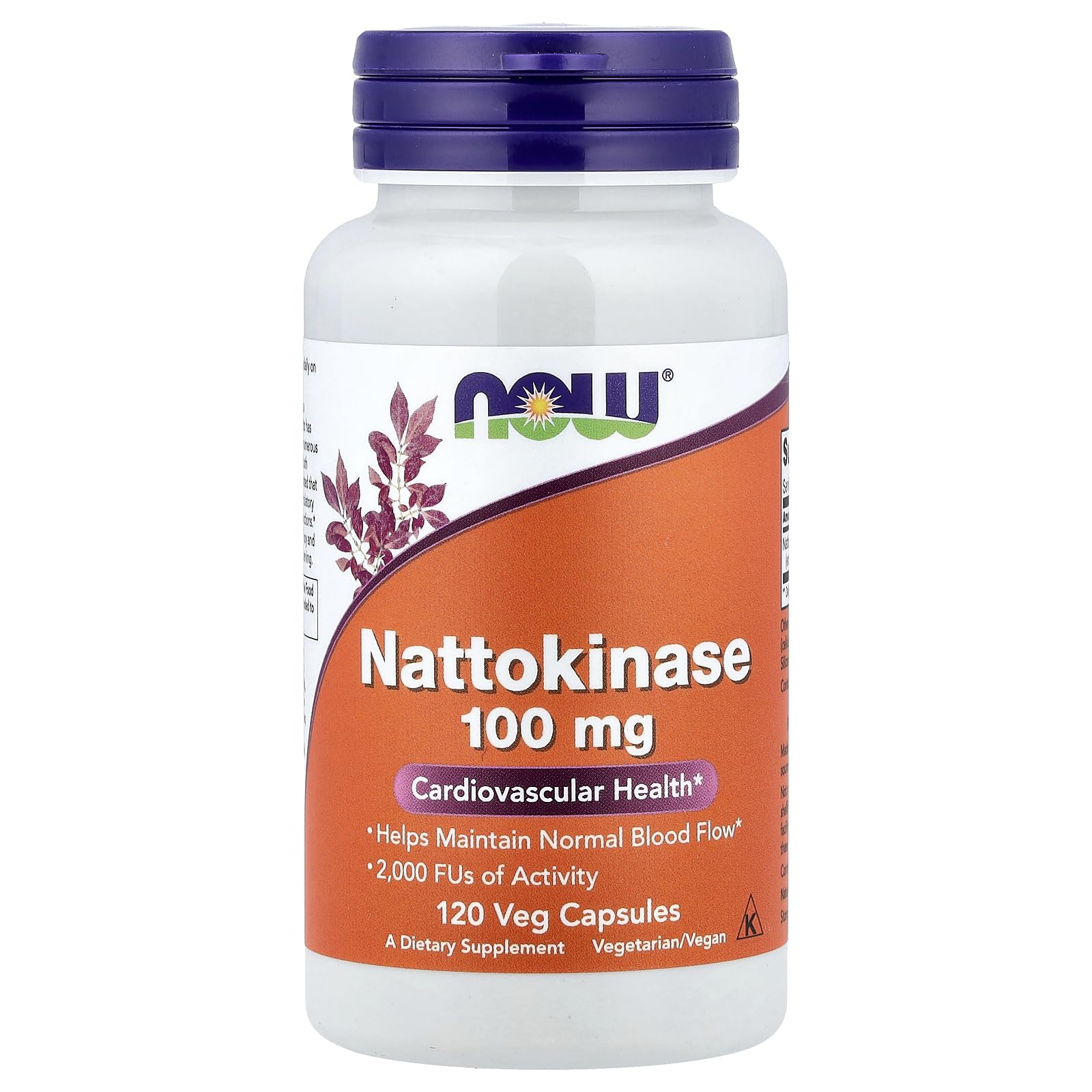 NOW Foods nattokinase 100 mg bottle showing a convenient daily capsule routine.