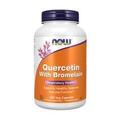 NOW Foods Quercetin with Bromelain capsules in bottle for seasonal immune support.
