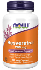 NOW Foods Resveratrol 200mg bottle for daily antioxidant support