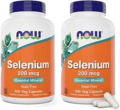 NOW Foods selenium 200mcg capsules bottle front view for daily antioxidant support