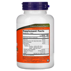 NOW Foods Super Enzymes ingredients panel showing bromelain and pancreatin blend for protein and fat breakdown
