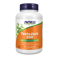 NOW Foods TestoJack 200 bottle showcases herbal blend for daily vitality support.