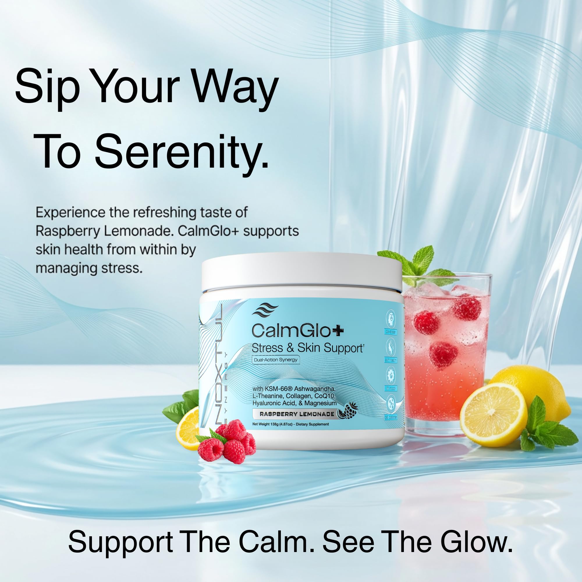 Noxtul Daily Stress scoop of powder with active ingredients ready to mix