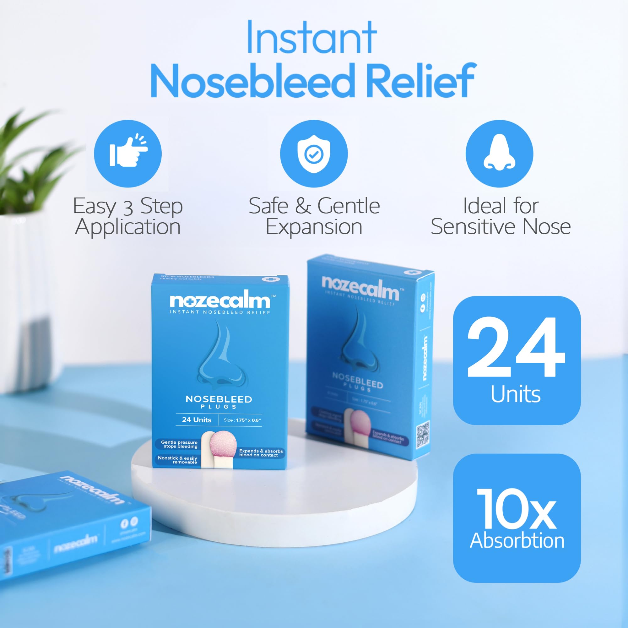 Individually wrapped NozeCalm plugs ideal for travel and first aid
