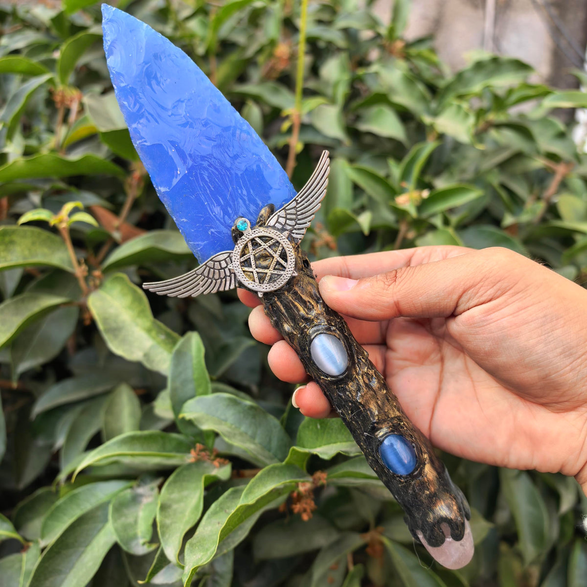 NsmjodStone arrow knife in blue opal obsidian for decorative display and focus practice