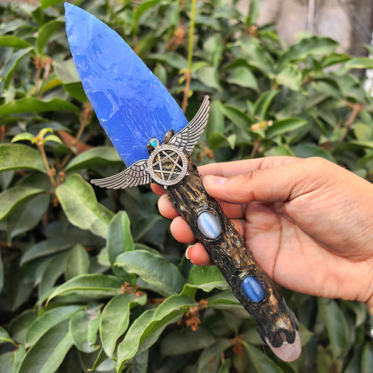 NsmjodStone arrow knife in blue opal obsidian for decorative display and focus practice