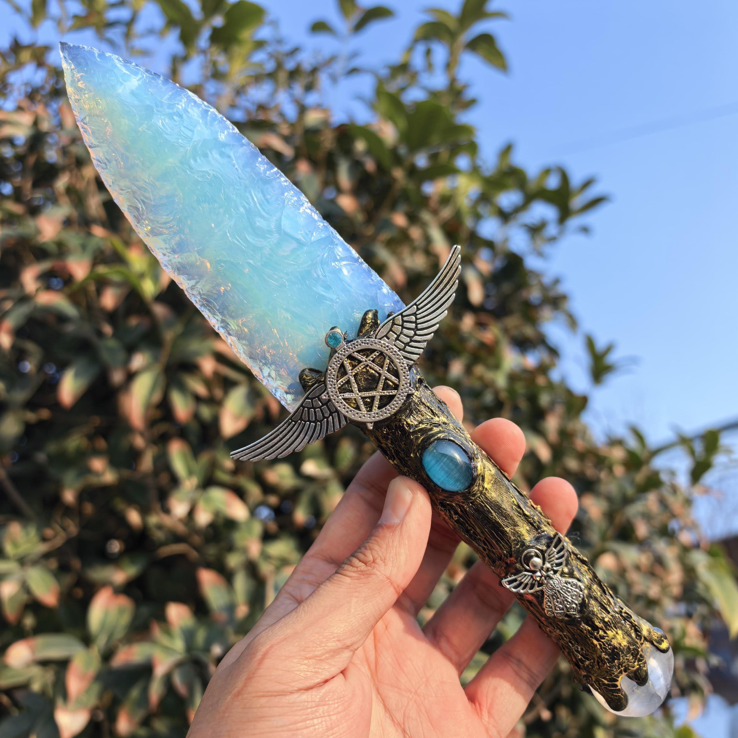 NsmjodStone crystal knife arrow head with opal obsidian for focused spiritual energy.
