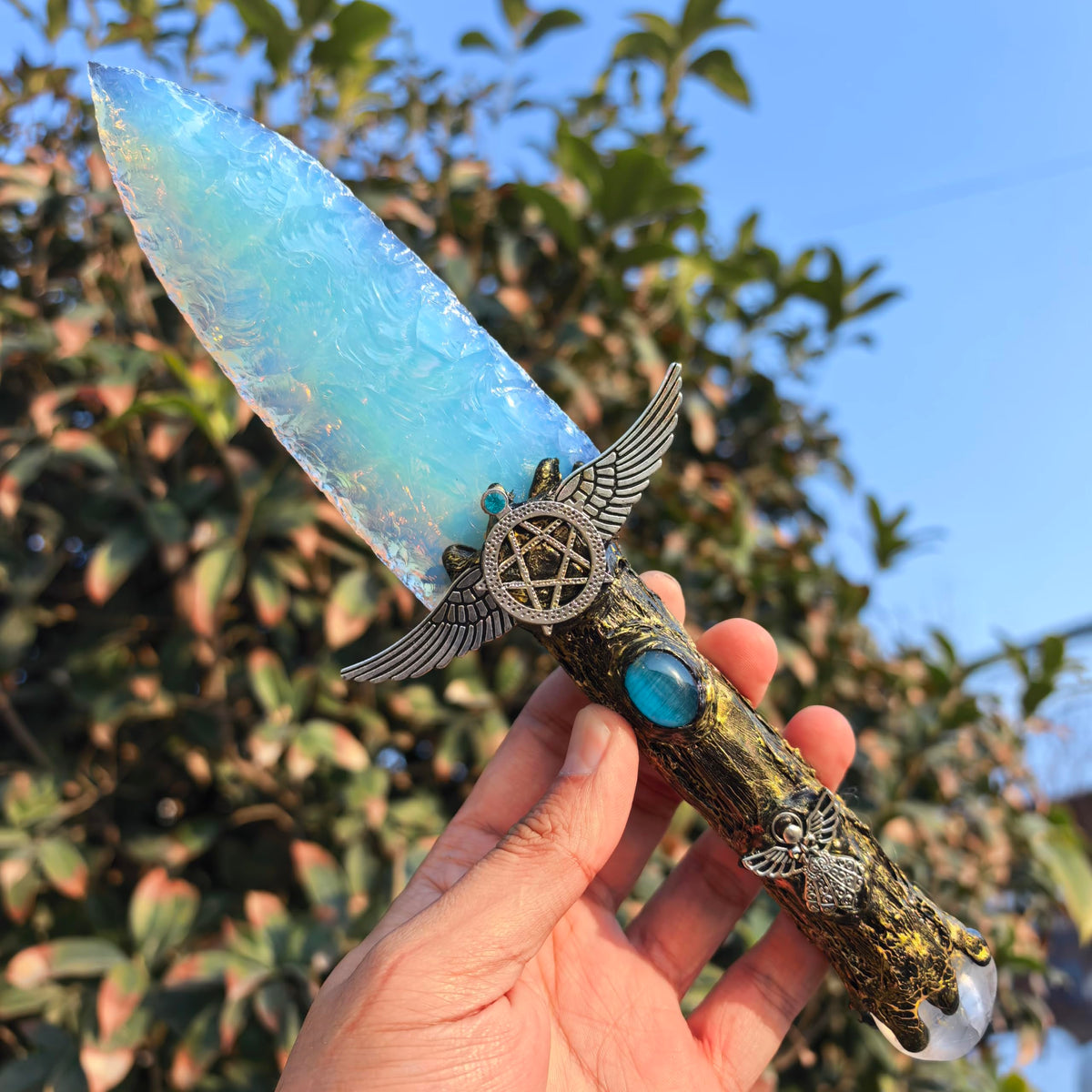 NsmjodStone crystal knife arrow head with opal obsidian for focused spiritual energy.