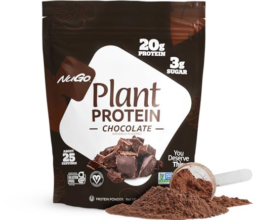 NuGo Plant Protein Powder chocolate tub ready for shakes and recipes.