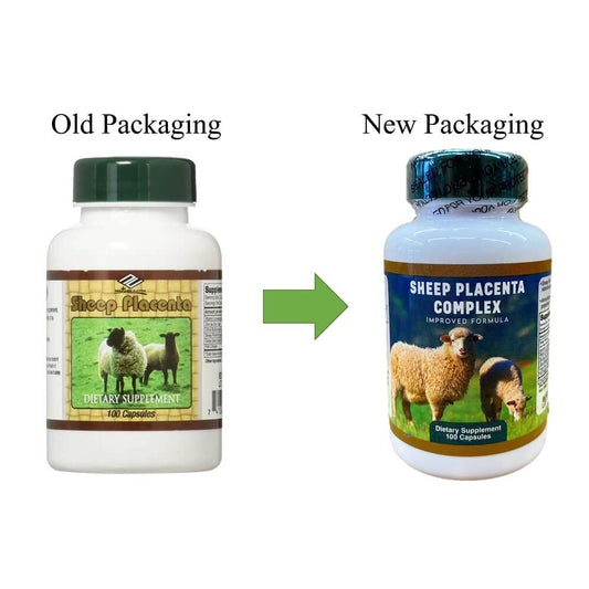 Nu-Health Sheep Placenta Complex packaging side angle shows convenient 4-bottle pack.