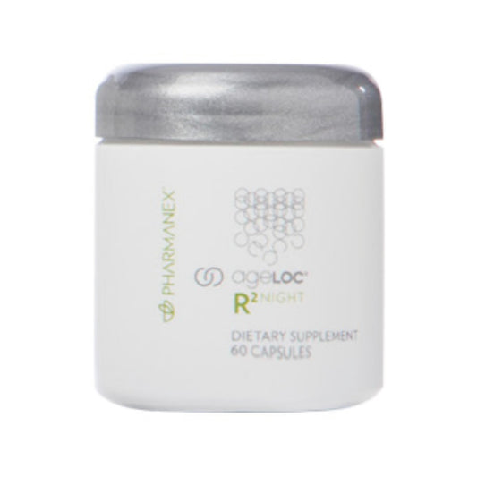 Nu Skin ageLOC R2 Night bottle promoting overnight renewal and energy support.