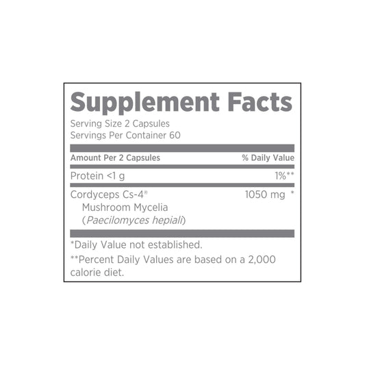 Close-up of CordyMax Cs-4 capsules for easy daily use.