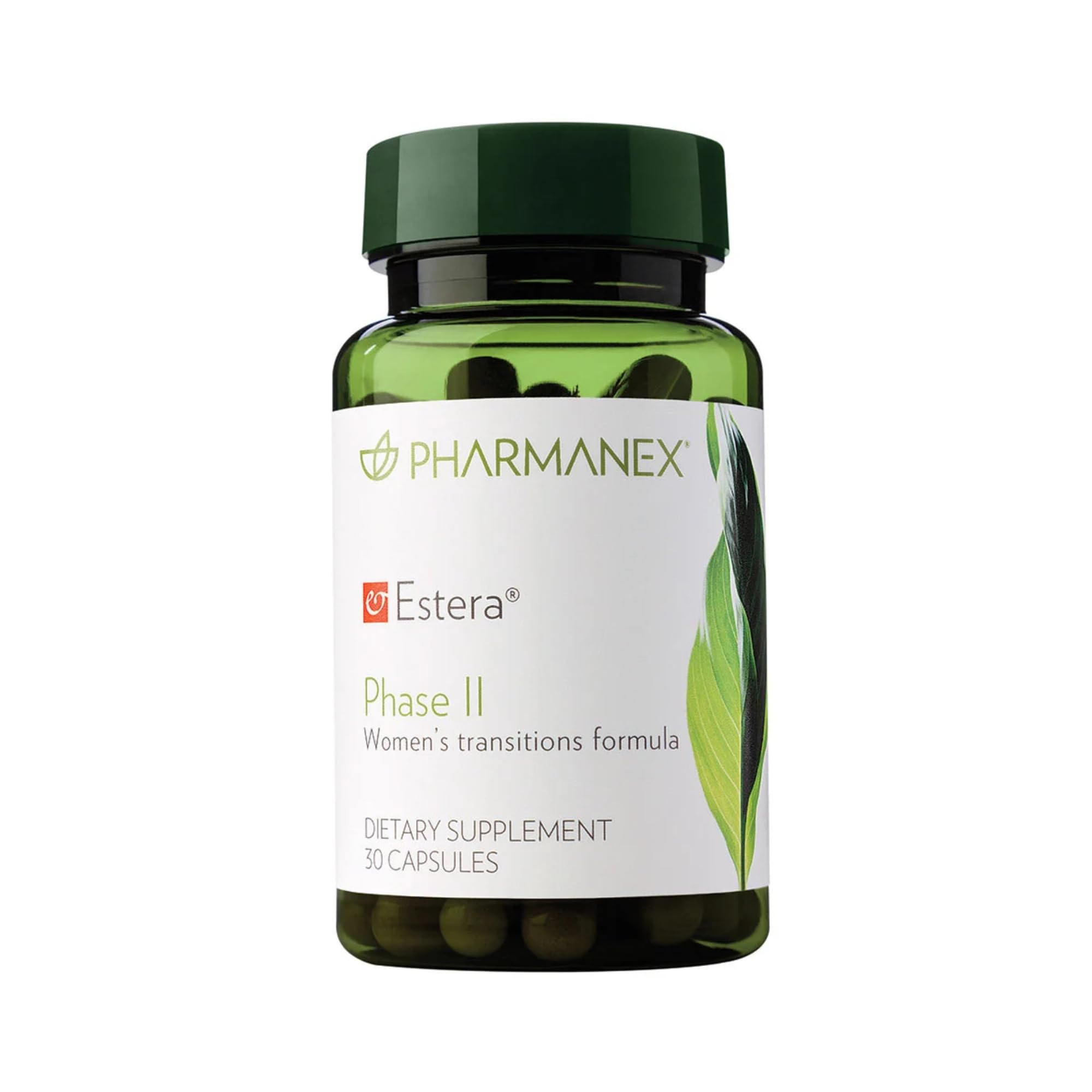 Nu Skin Estera Phase II bottle close-up supporting hormonal balance and daily vitality