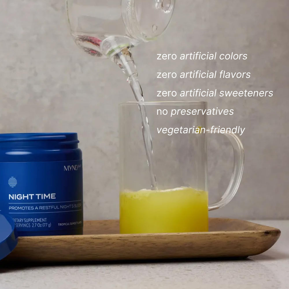 Nu Skin MYND360 night routine setup promotes relaxation and sleep quality.