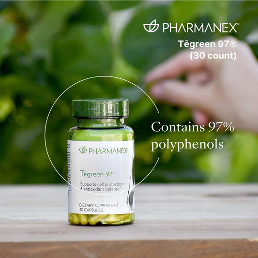 Nu Skin Pharmanex Tegreen 97 capsules close-up for daily antioxidant support