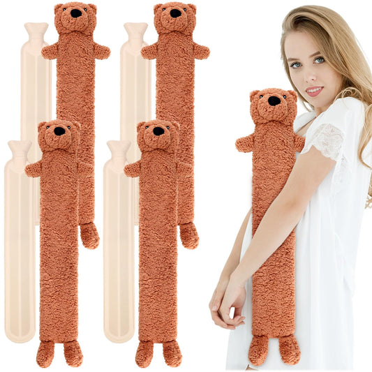 Nuanchu long hot water bottle with bear cover, 82 cm, for cozy warmth.