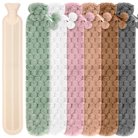 Nuanchu long hot water bottle with cover, six-pack, for extended warmth.