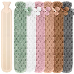 Nuanchu long hot water bottle with cover, six-pack, for extended warmth.