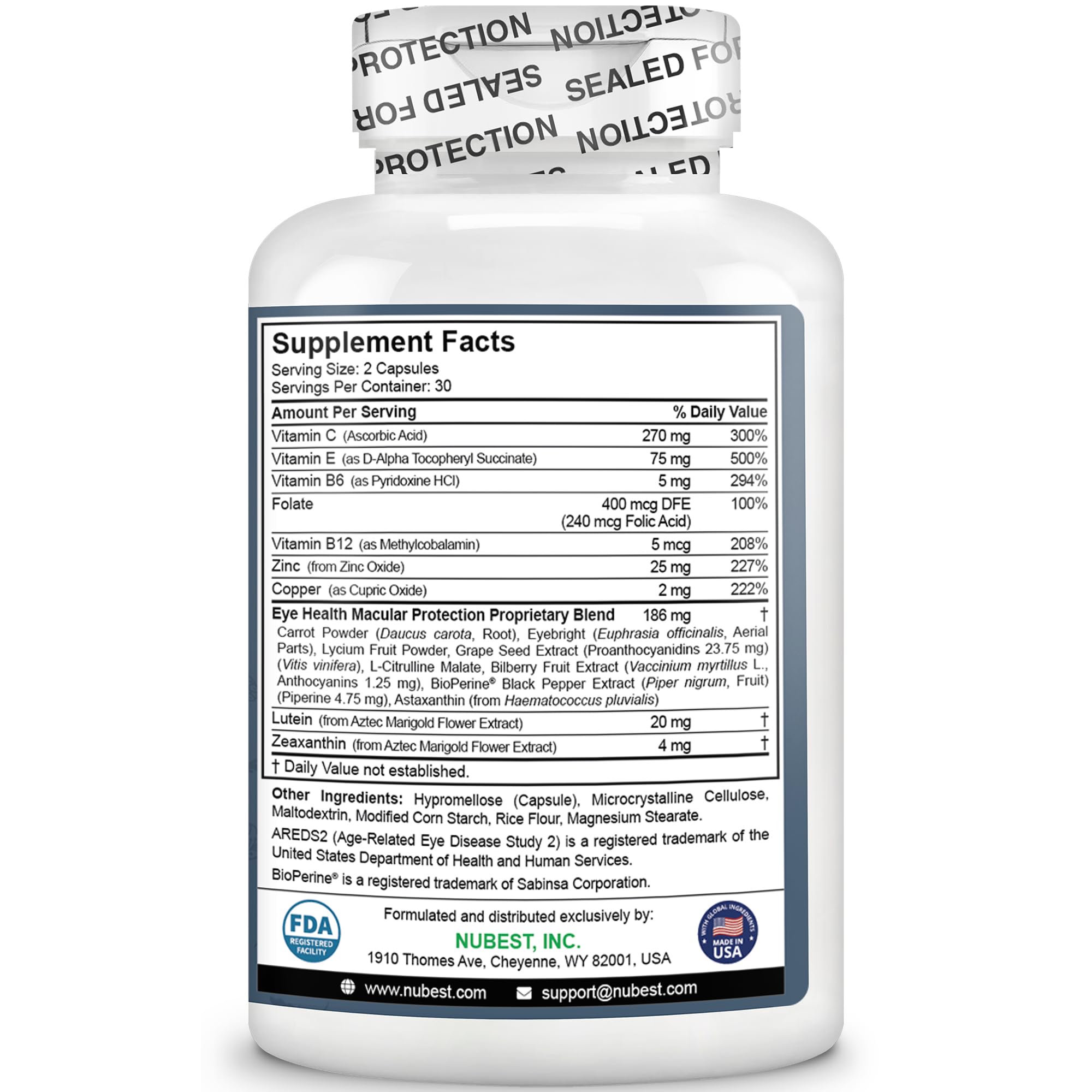 NuBest AREDS2 carrot powder ingredient highlights natural carotenoids.