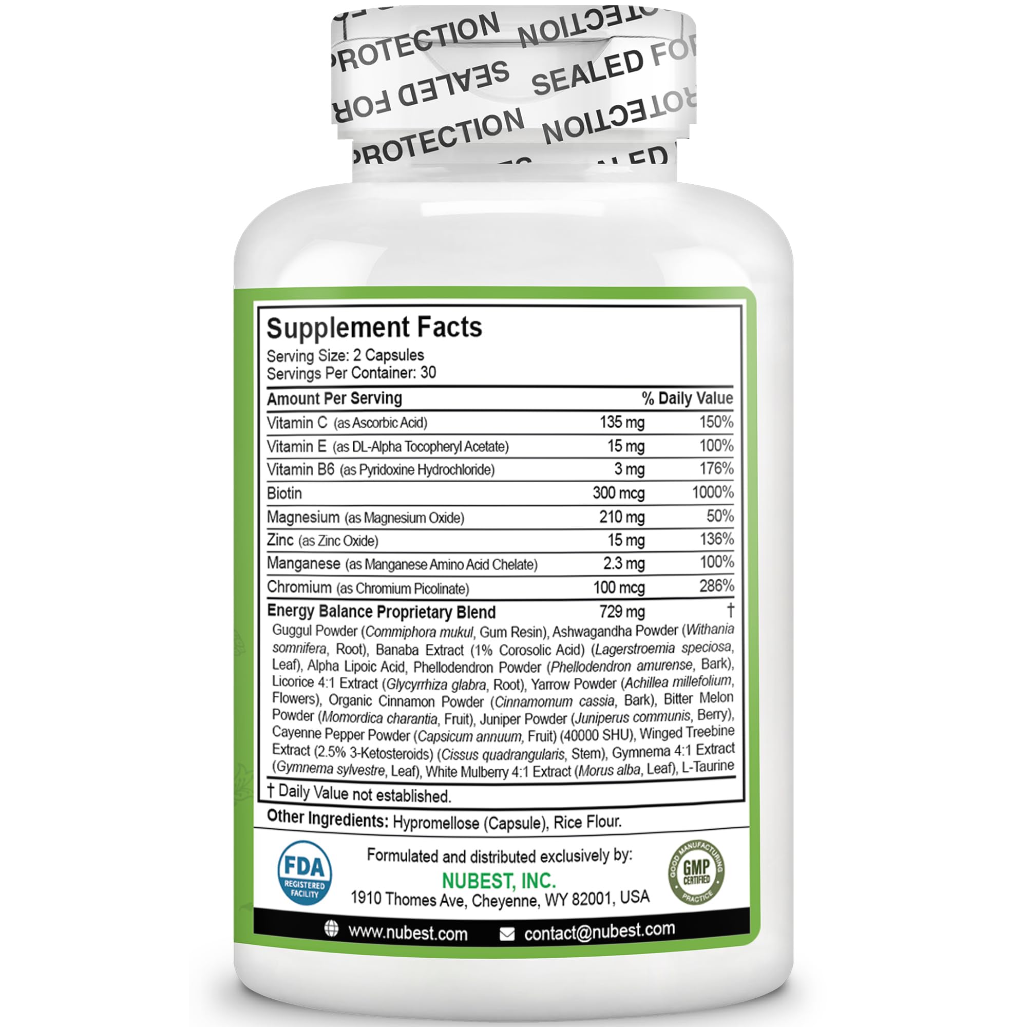 NuBest chromium and gymnema on label, signaling premium energy-support blend.