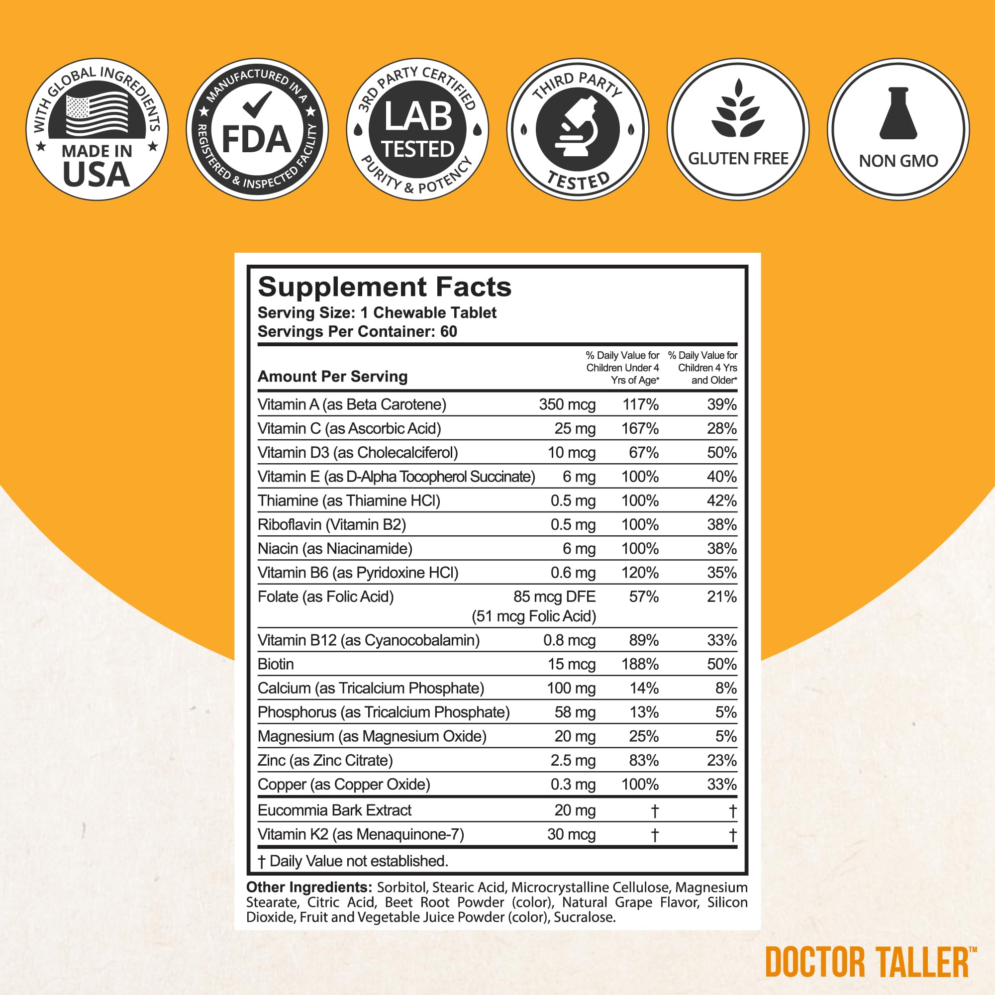 NuBest Doctor Taller Kids dosing spoon shown with chewables for convenient use.