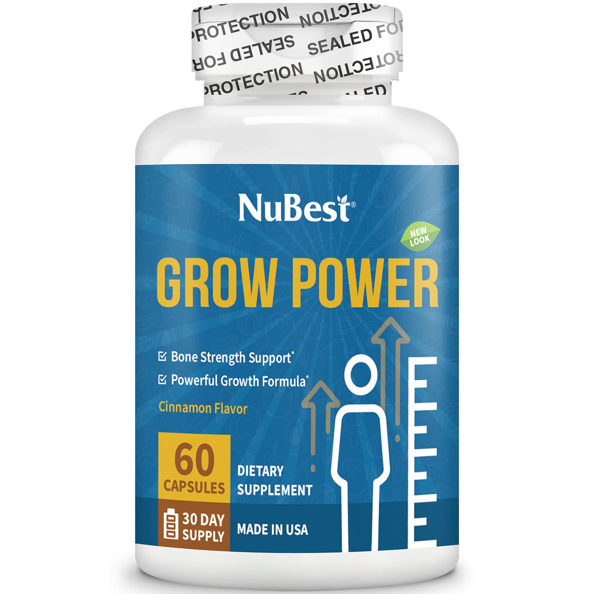 NuBest Grow Power bone health graphic illustrating growth support.