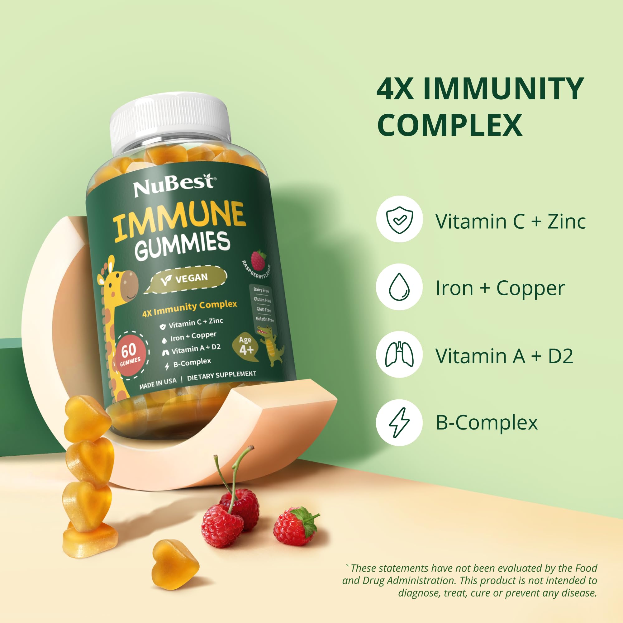 NuBest Immune Gummies label with nutrition panel for families