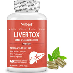 NuBest LiverTox bottle front for everyday liver support with herbal ingredients