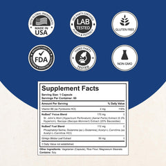 NuBrain Booster capsules with glass and natural icons signaling daily cognitive support.