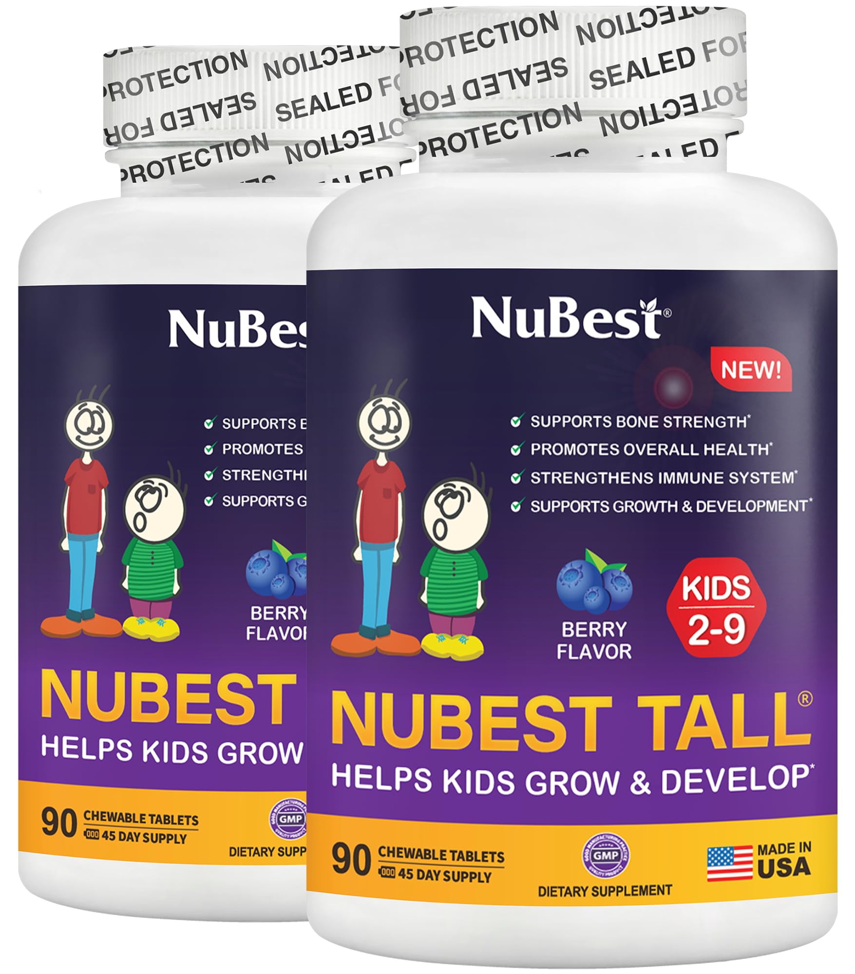 NuBest Tall Kids bottle front view showing berry chewables for daily nutrition
