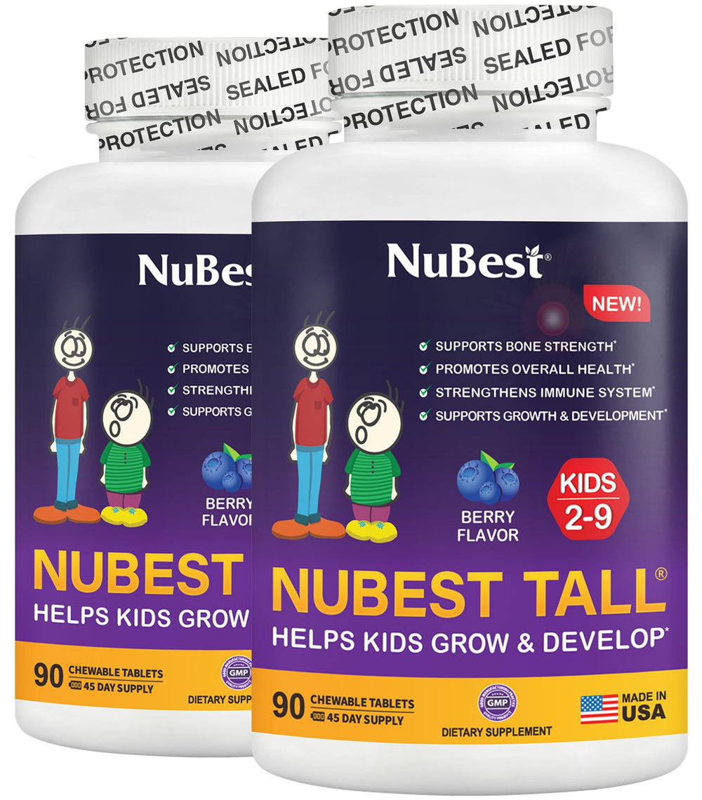 NuBest Tall Kids bottle front view showing berry chewables for daily nutrition