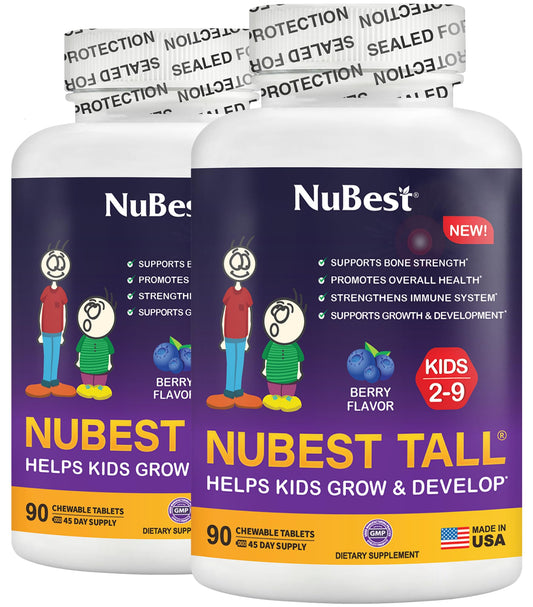 NuBest Tall Kids bottle front view showing berry chewables for daily nutrition