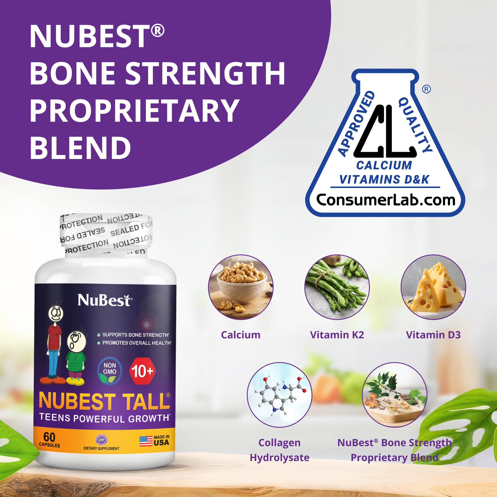 NuBest Tall 10+ label close-up highlights verified quality and key nutrients