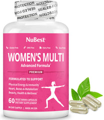 NuBest Women’s Multivitamin bottle with capsules for daily energy.