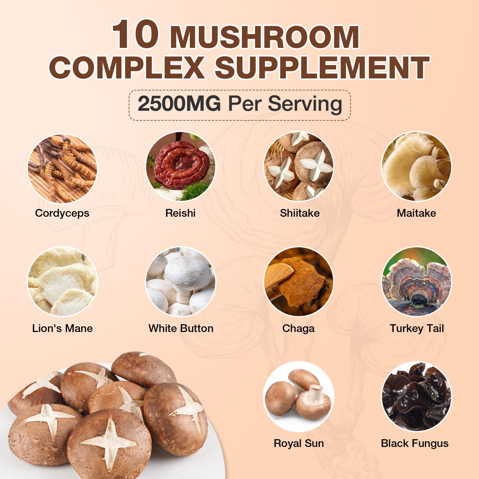 Nubetong Mushroom Gummies ingredients panel highlights a natural 10-mushroom blend