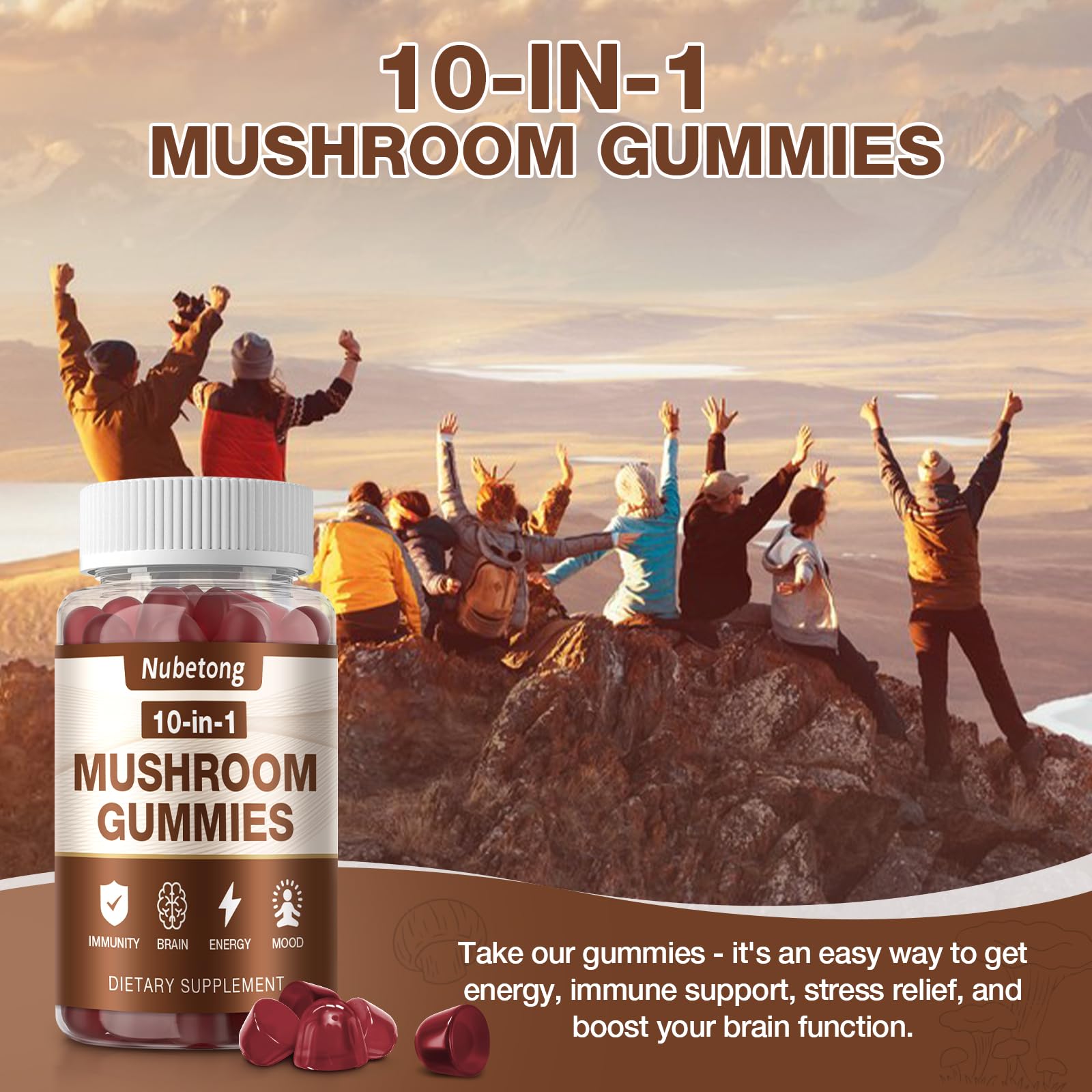 Nubetong Mushroom Gummies texture close-up ready to chew