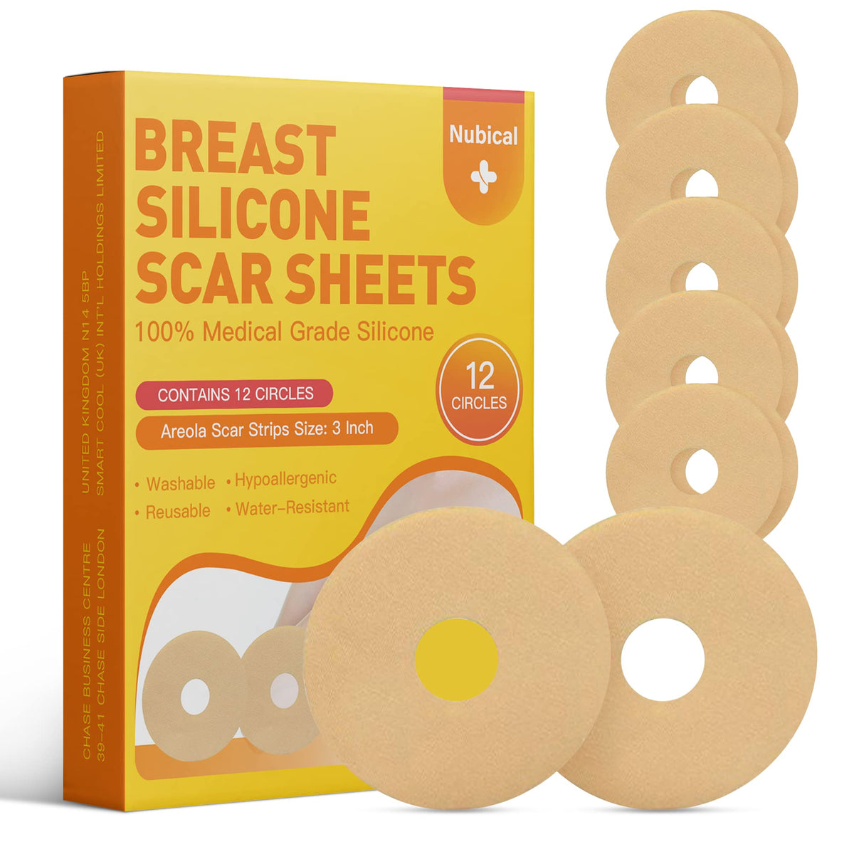 Nubical silicone scar sheet for breast areola circle covers the area gently